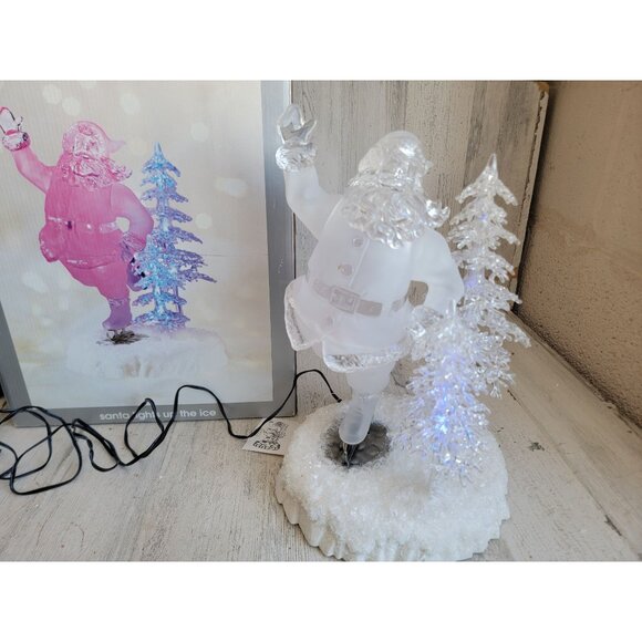Acrylic Ice skating santa claus light up Xmas home decor glitter - Picture 1 of 9